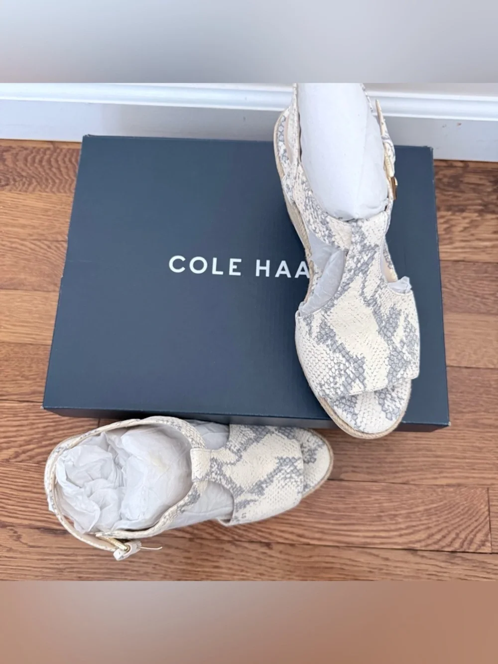 Cole Haan White Snake-Print Wedge Sandals size 6.5